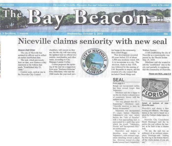 New Niceville city Seal with 1868 date established added